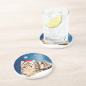 Een Cute Cat met een rode kerstkerstkleed Zandsteen Onderzetter (Zijkant)