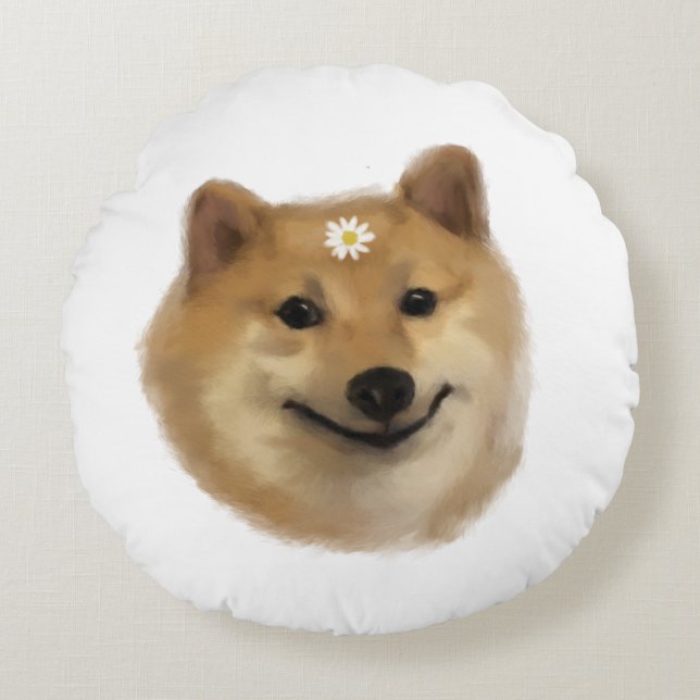 Een Cute Cheems Shiba Inu Round Pillow Rond Kussen (Voorkant)