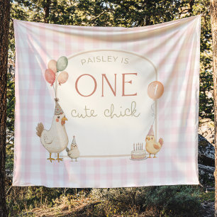 Eén Cute Chick Verjaardagsbanner Achtergrond Wandkleed
