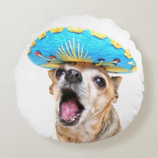 Een Cute Chihuahua in een halloween kostuum Rond Kussen (Voorkant)