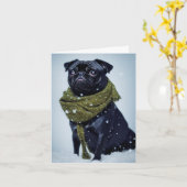 Een Cute Pug Puppy in een Green Winter Scarf Kaart (Gele Bloem)