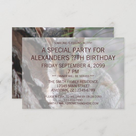 Een Cute Squirrel met Peanut Birthday Party Funny Kaart (Voorkant / Achterkant)