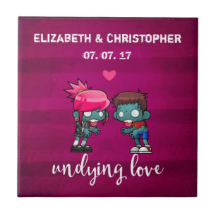 Een Cute Zombie Couple Undie Love Wedding Tegeltje