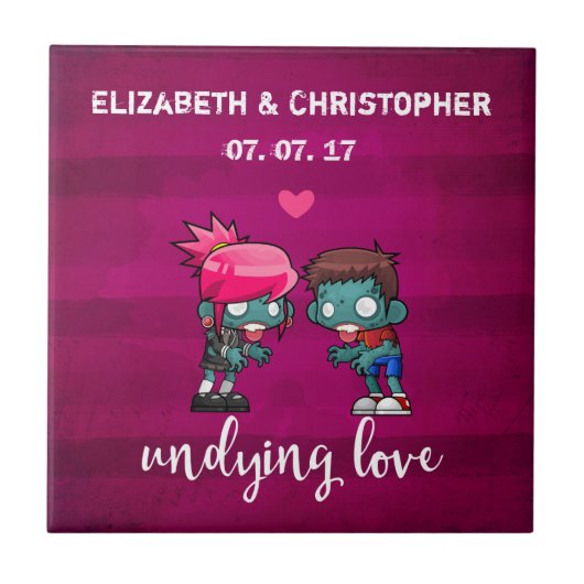 Een Cute Zombie Couple Undie Love Wedding Tegeltje (Voorkant)