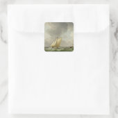 Een cutter in een sterke bries (olie op koper) vierkante sticker (Tas)