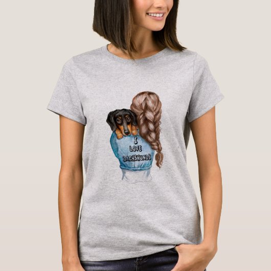 Een Dachshund en een Dachshunds minnaar meisje T-shirt (Voorkant)