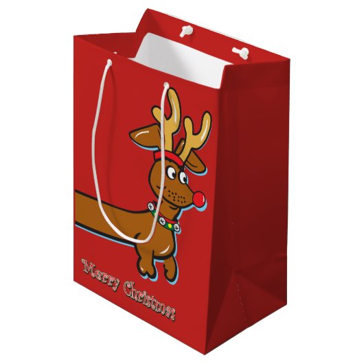 Een Dachshund met een Kerstmanhoed Medium Cadeauzakje (Voorkant Gekanteld)
