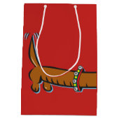 Een Dachshund met een Kerstmanhoed Medium Cadeauzakje (Achterkant)