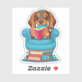 Een Dachsund puppy die een boek leest Sticker (Vel)