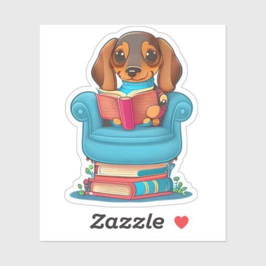Een Dachsund puppy die een boek leest Sticker (Vel)