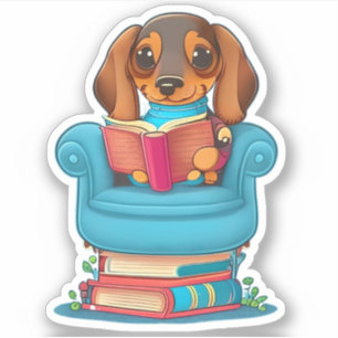 Een Dachsund puppy die een boek leest Sticker