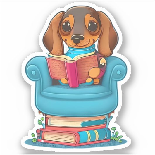 Een Dachsund puppy die een boek leest Sticker (Voorkant)