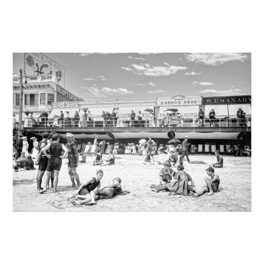 Een dag bij Atlantic City Beach en Boardwalk 1904 Foto Afdruk (Voorkant)