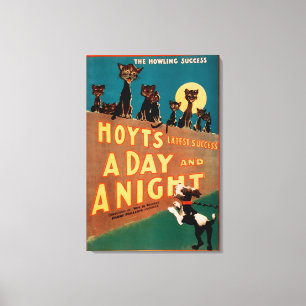 "Een dag en een nacht" Katten en muzikale honden Canvas Afdruk