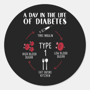 Een dag in het leven van diabetes type 1 - Bewustz Ronde Sticker