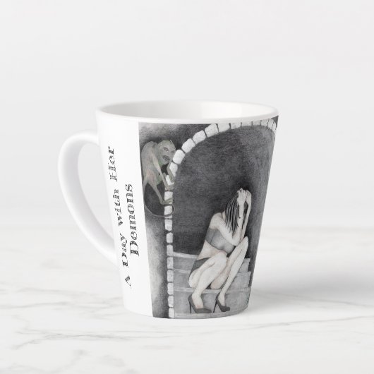 "Een dag met haar demonen" Latte Mok (Linkerhoek)