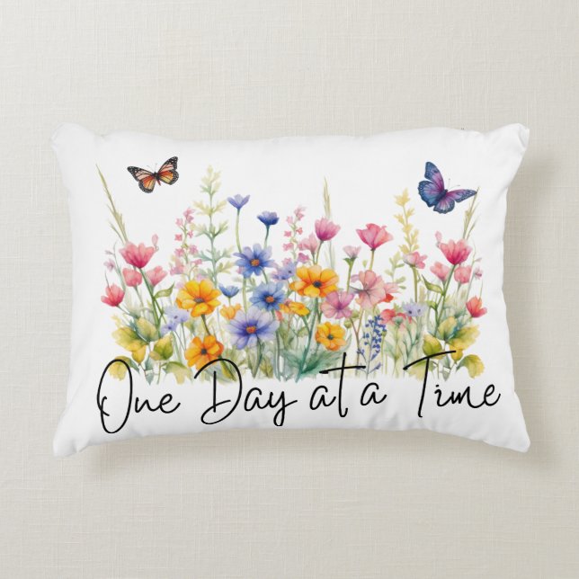 Een dag op een tijd Inspirerend Quote Wildflowers Accent Kussen (Voorkant)