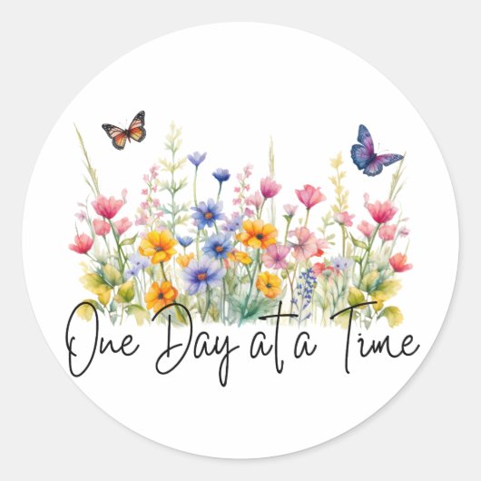 Een dag op een tijd Inspirerend Quote Wildflowers Ronde Sticker (Voorkant)