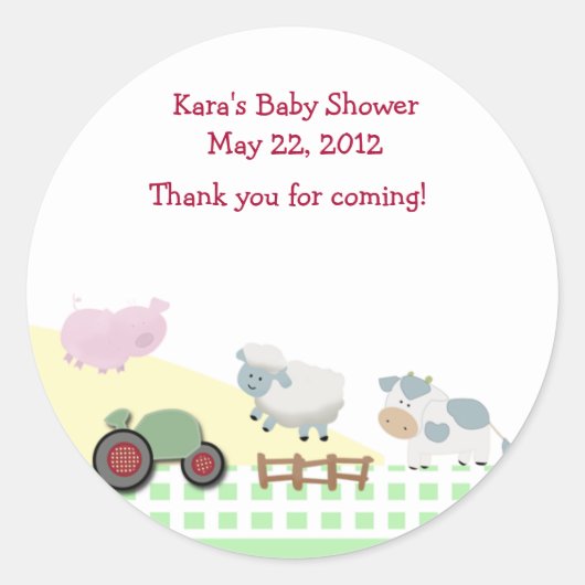 Een dag op het Boerderij Baby shower Favor Sticker (Voorkant)