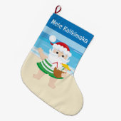 Een dag op het strand met kerstman grote kerstsok (Voorkant (Hangend))