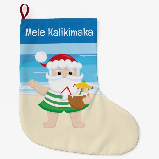 Een dag op het strand met kerstman grote kerstsok (Voorkant)