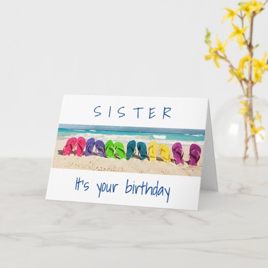 EEN DAG "OP HET STRAND" ** ZUSTER ** OP JE VERJAAR KAART (Gele Bloem)