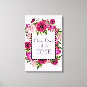 Eén dag per keer, Floral Lijst Quote Canvas Afdruk