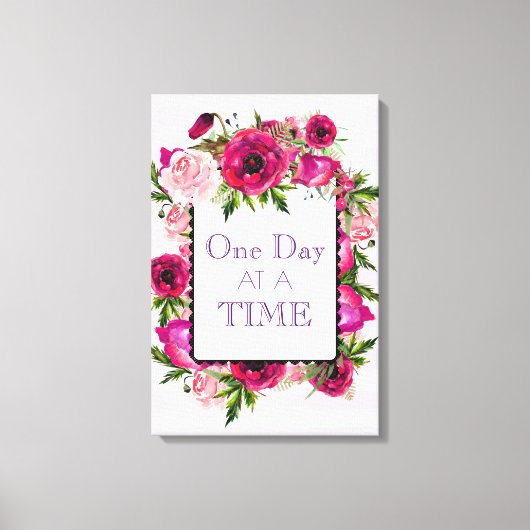 Eén dag per keer, Floral Lijst Quote Canvas Afdruk (Voorkant)