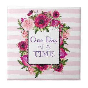 Eén dag per keer, Floral Lijst Quote Tegeltje