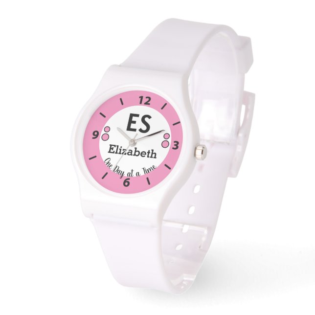 Een dag per keer naam monogram roze horloge (Hoek)