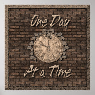 Eén dag per keer voor het citaat Slogan Old Clock Poster