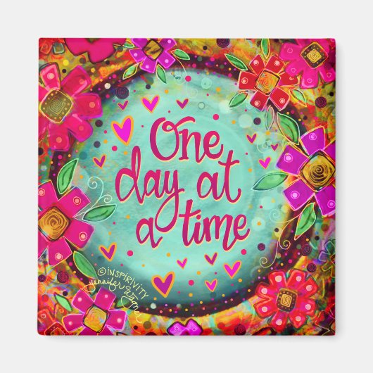 Eén dag tegelijk Floral Inspirivity Floral Trendy Magneet (Voorkant)