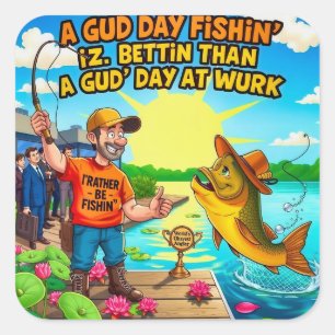 Een dag vissen vierkante sticker