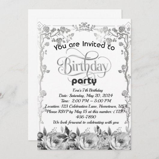 Een dag vol plezier: verjaardagsfeestje kaart (Voorkant / Achterkant)