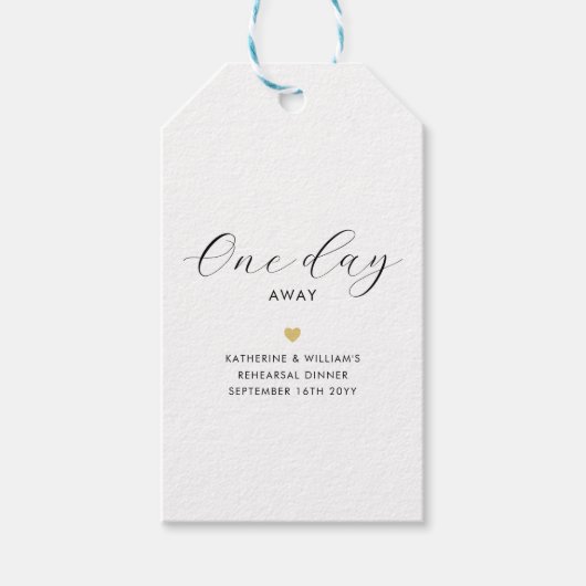 Een dag weg Gold Heart repetitie diner gunsten Cadeaulabel (Voorkant)