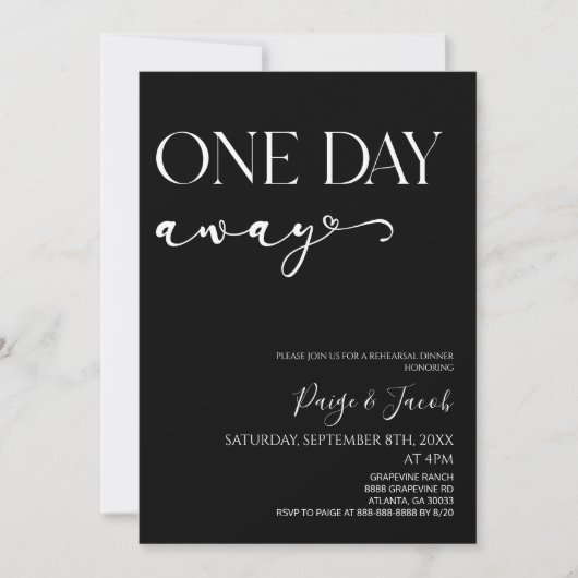 Een dag weg minimalistische bruiloft repetitie din kaart (Voorkant)
