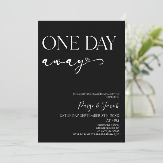 Een dag weg minimalistische bruiloft repetitie din kaart (Staand voorkant)