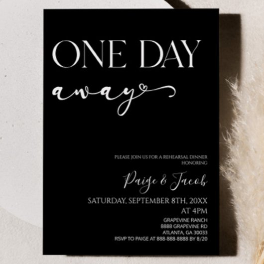 Een dag weg minimalistische bruiloft repetitie din kaart