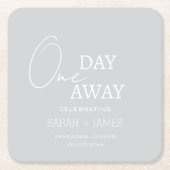 Een dag weg repetitie diner grijs huwelijksfeest kartonnen onderzetters (Voorkant)