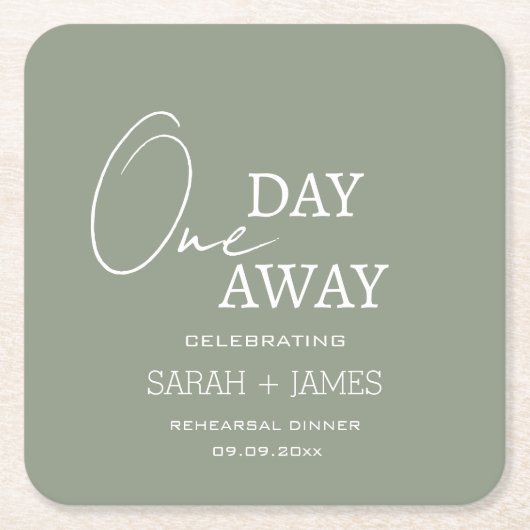 Een dag weg repetitie diner Sage Green bruiloft Kartonnen Onderzetters (Voorkant)