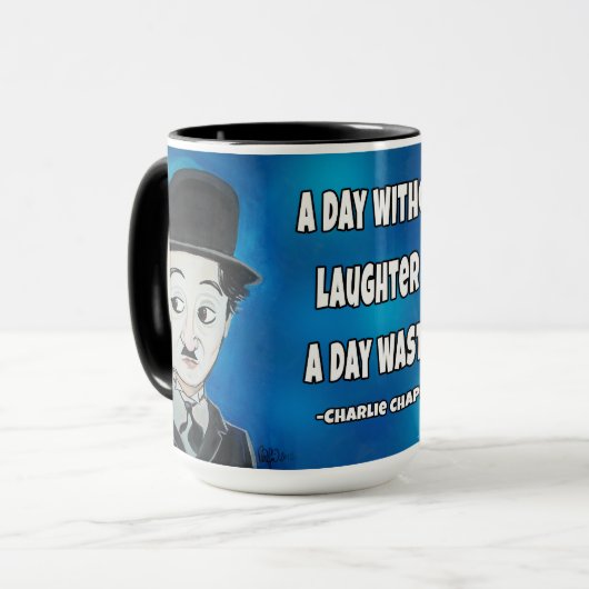 "Een dag zonder lachen is een dag verspilde" Mok (Voorkant links)