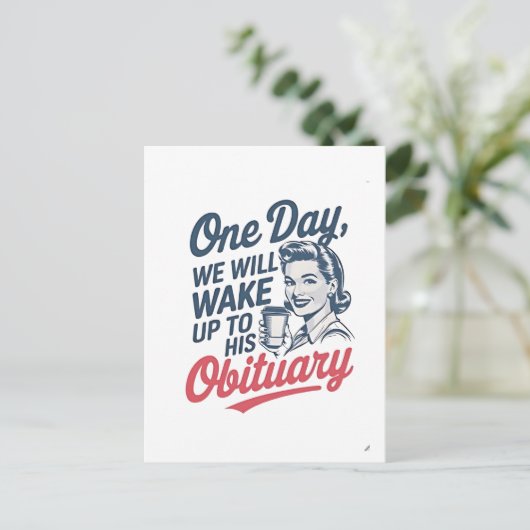 Eén dag zullen we wakker worden door zijn overlijd aankondigingskaart (Staand voorkant)