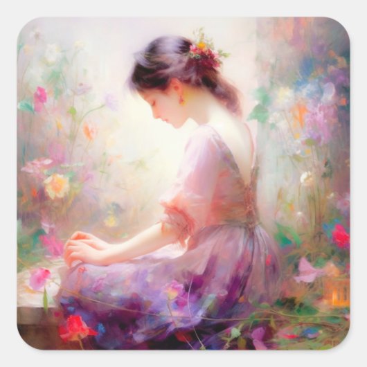 Een dagdroom van bloemen vierkante sticker (Voorkant)