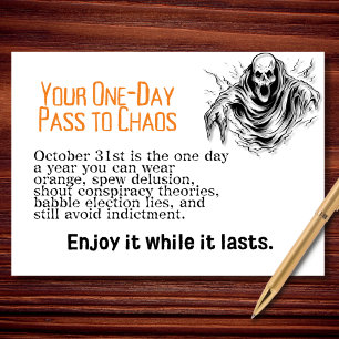Een-dagpas naar Chaos-Fun politieke Halloween Kaart