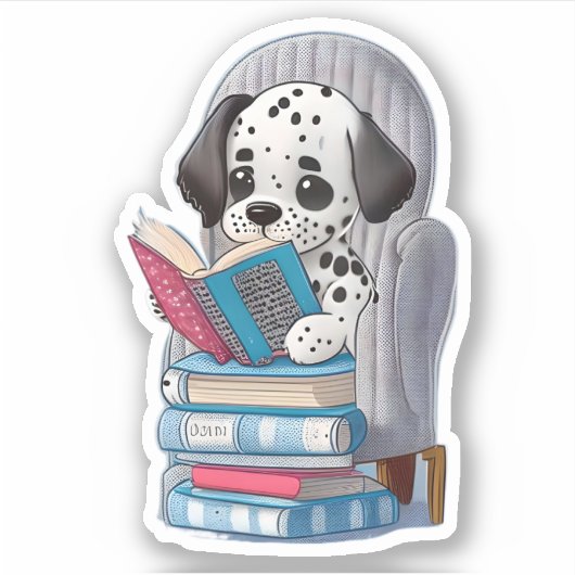 Een Dalmatische puppy die een boek leest Sticker (Voorkant)