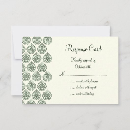 Een  Damask RSVP (groen) Kaartje (Voorkant)