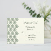 Een  Damask RSVP (groen) Kaartje (Staand voorkant)