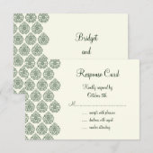 Een  Damask RSVP (groen) Kaartje (Voorkant / Achterkant)