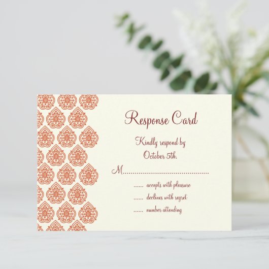Een  Damask RSVP (oranje) Kaartje (Staand voorkant)