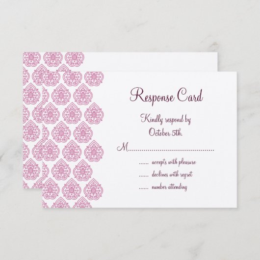 Een  Damask RSVP roze/gebroken wit (Voorkant / Achterkant)